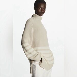 COS Beige and Cream wool Turtleneck Sweater